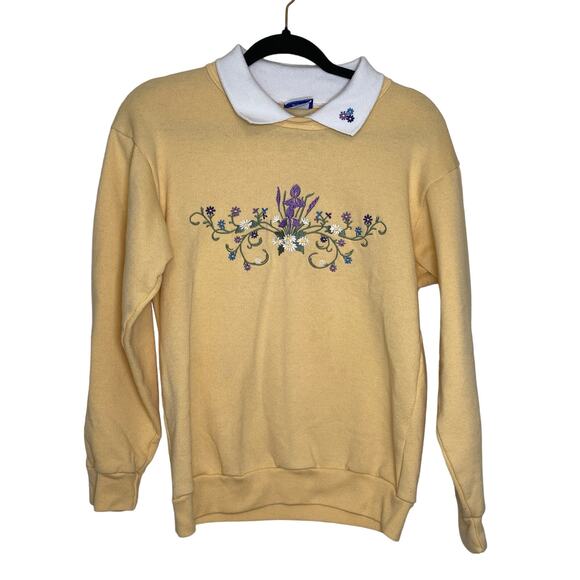 Vtg 90s Grandmacore collared embroidered sweatshirt cabin cottage kitsch Sz S - Picture 1 of 9